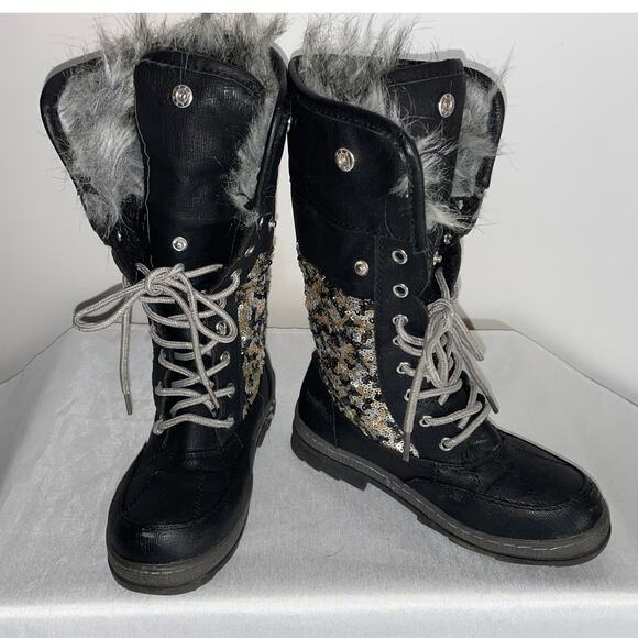 Justice Winter Boots w/ Sequins & Faux Fur - Girl's Size 3M -‎ Fabulous! - Picture 4 of 15